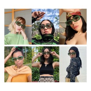 VANLINKER Rectangle Sunglasses for Women Retro Trendy Fashion Eyewear Narrow Thin Square Frame UV400 Protection VL9624 Green Frame/Green Lens