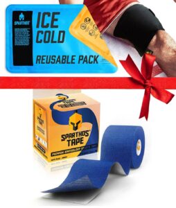 sparthos kinesiology tape [navy blue - 16.4ft uncut roll] x ice packs for injuries [size medium + cover]