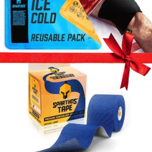 Sparthos Kinesiology Tape [Navy Blue - 16.4ft Uncut Roll] x Ice Packs for Injuries [Size Medium + Cover]