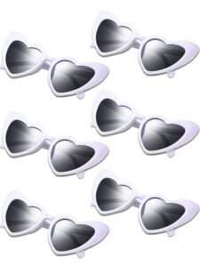 frienda 6 pairs heart shaped sunglasses cat eye sunglasses vintage heart glasses for wedding costume party (white-grey)