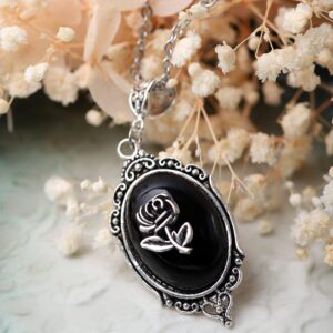 Sacina Gothic Celtic Rose Necklace, Stainless Steel Rose Pendant, Halloween Goth Celtic Jewelry Gift for Women (Black Victorian Rose)