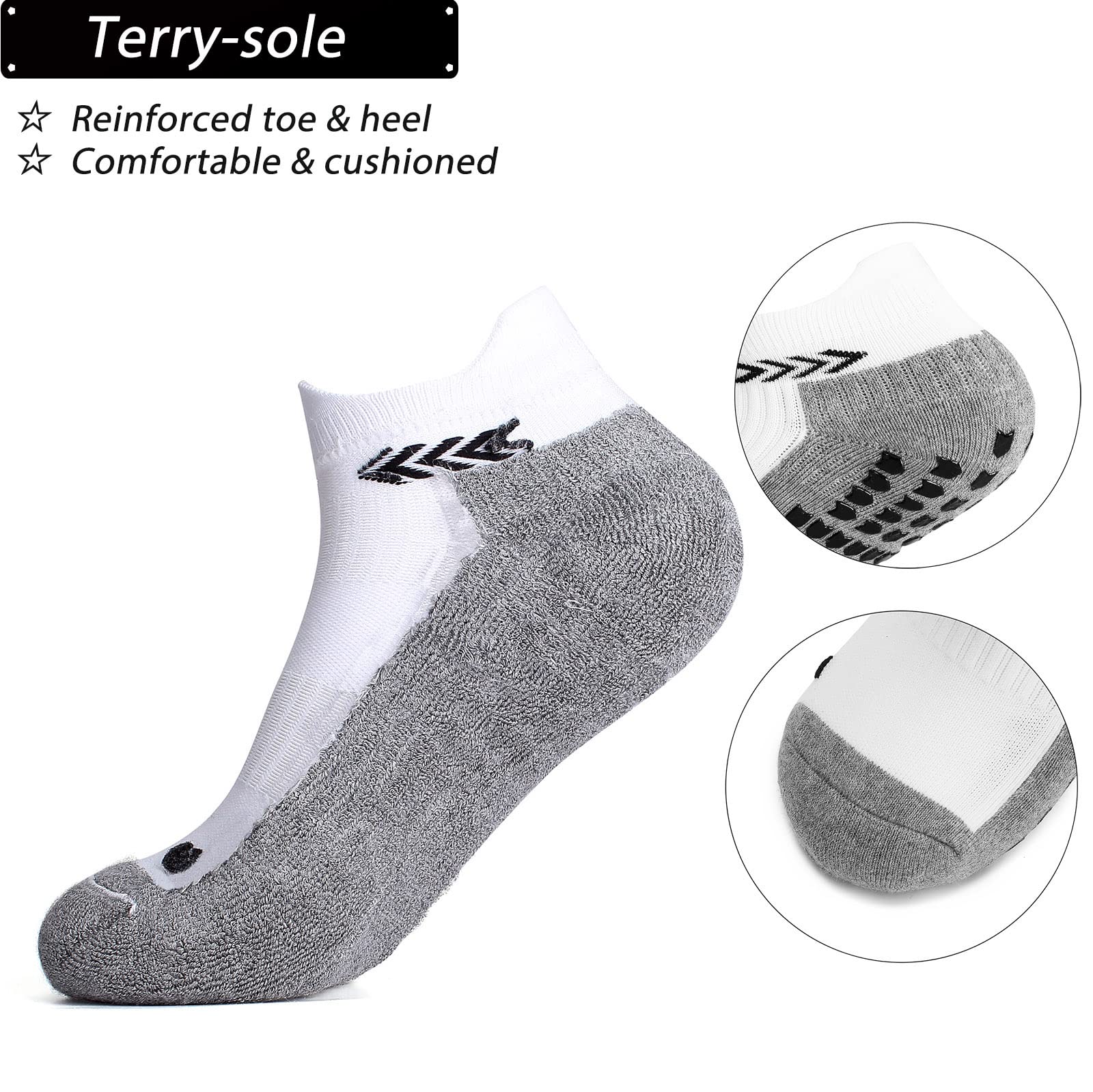 GOGOGOAL Non-slip Ankle Sock Men Women Low-cut Non-slip Compression Slipper Sock Grip Athletic Trainning Sock for Yoga Soccer Basketball greyWhite M 4P