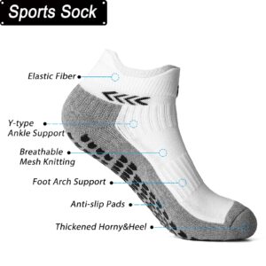 GOGOGOAL Non-slip Ankle Sock Men Women Low-cut Non-slip Compression Slipper Sock Grip Athletic Trainning Sock for Yoga Soccer Basketball greyWhite M 4P