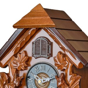 TIMEGEAR Cuckoo Wall Clock with Night Mode in Traditional German Style with Carved Squirrels (Cherry)