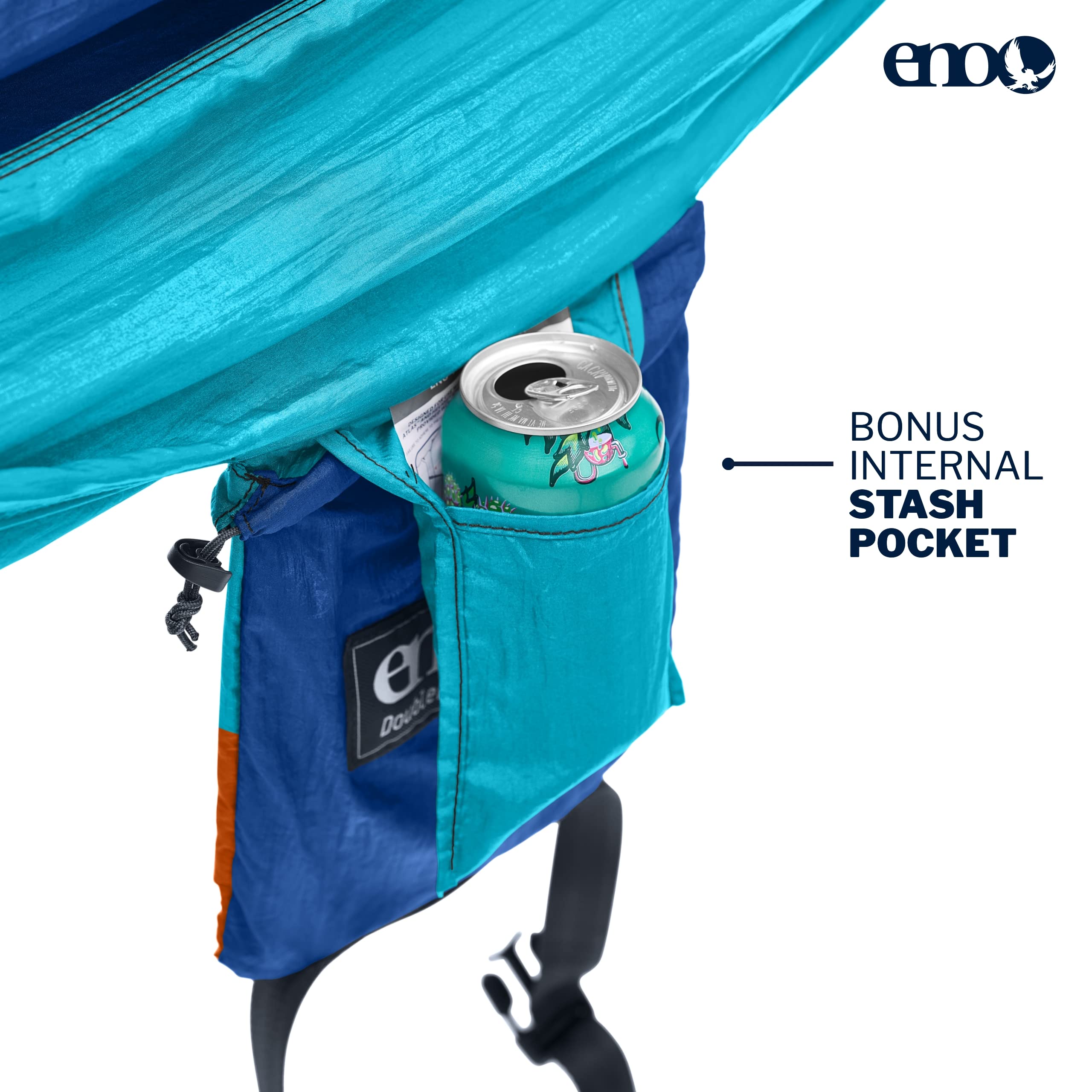 ENO DoubleNest Hammock - Lightweight, Portable, 1 to 2 Person Hammock - for Camping, Hiking, Backpacking, Travel, a Festival, or The Beach - Aqua/Sapphire/Amber