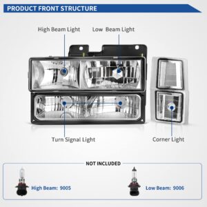 oEdRo Headlight Assembly Replacement for 94-99 Chevrolet C/K Series 1500 2500 3500 C/K 1500 Suburban 2500 Suburban/95-99 Tahoe/94 Blazer Headlamp with Chrome Housing