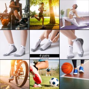 GOGOGOAL Non-slip Ankle Sock Men Women Low-cut Non-slip Compression Slipper Sock Grip Athletic Trainning Sock for Yoga Soccer Basketball greyWhite M 4P