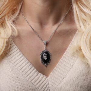 Sacina Gothic Celtic Rose Necklace, Stainless Steel Rose Pendant, Halloween Goth Celtic Jewelry Gift for Women (Black Victorian Rose)