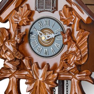 TIMEGEAR Cuckoo Wall Clock with Night Mode in Traditional German Style with Carved Squirrels (Cherry)