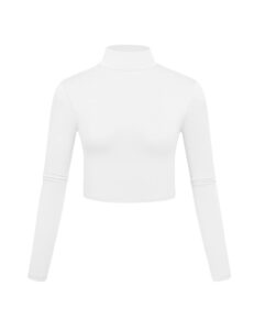 kindcall lightweight mock turtleneck crop tops long sleeve casual base layer for women or teen girls (white, large)