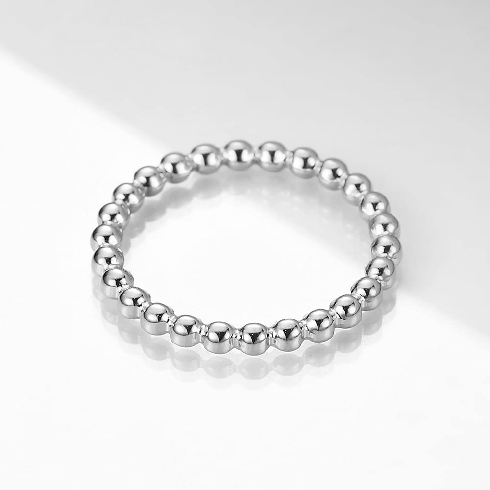 MYNENEY 2mm Stainless Steel Knuckle Rope Beaded Style Classical Simple Plain Stackable Wedding Band Ring (Silver, 8)