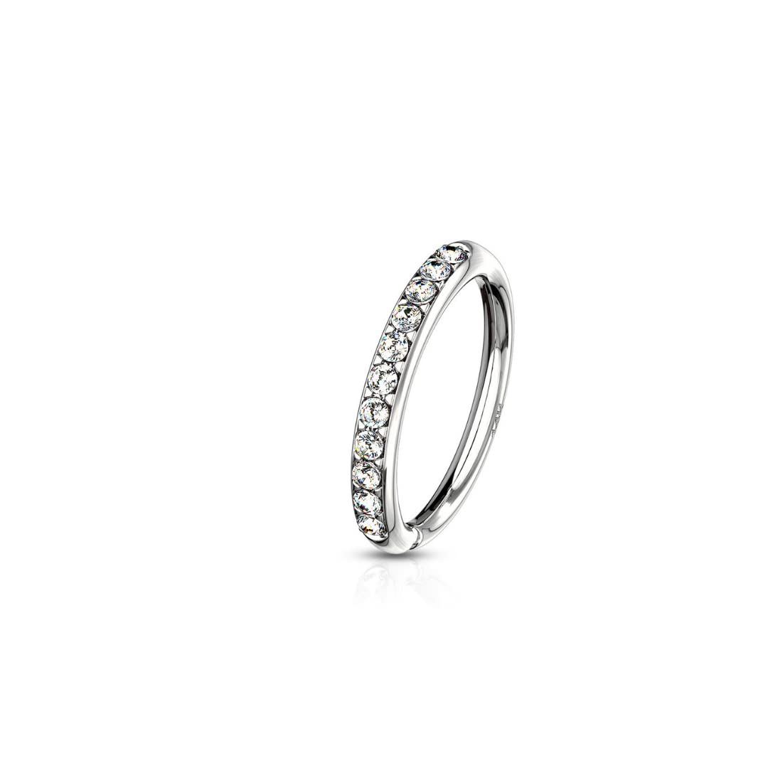 14 K Gold Paved Half Circle Bendable Hoop Rings For Ear Cartilage, Eyebrow, Nose and More. White Gold/Clear (18G 1/4")