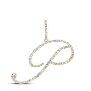 Macey Worldwide Jewelry 10K Yellow Gold Diamond P Initial Letter Pendant 1/2 Ctw.