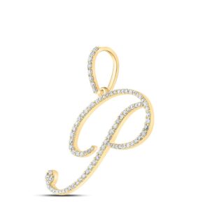 Macey Worldwide Jewelry 10K Yellow Gold Diamond P Initial Letter Pendant 1/2 Ctw.