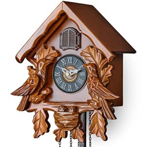 TIMEGEAR Cuckoo Clock with Night Mode, Singing Bird, Wooden Decorations and Swinging Pendulum (Brown)