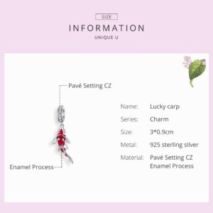 Manhe Charms Red Lucky Carp Charms Sterling Silver Charms fit Pandora Charms Bracelet,Red Koi Fish Pendant Necklaces Jewelry Gifts for Women Girls Mom Wife