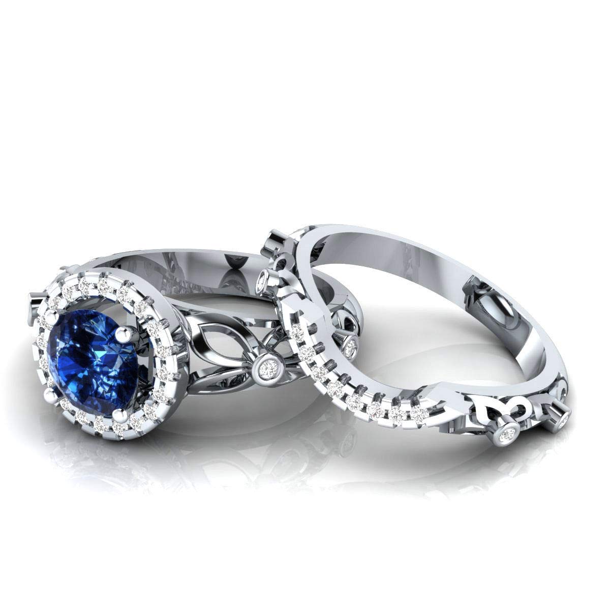 IDEALJEWEL95 Women's 1.50 ct Blue & White Sapphire Sterling Silver Bridal Ring Set Free Size For Engagement/Wedding/Valentines (Ring Size :- 12.5)