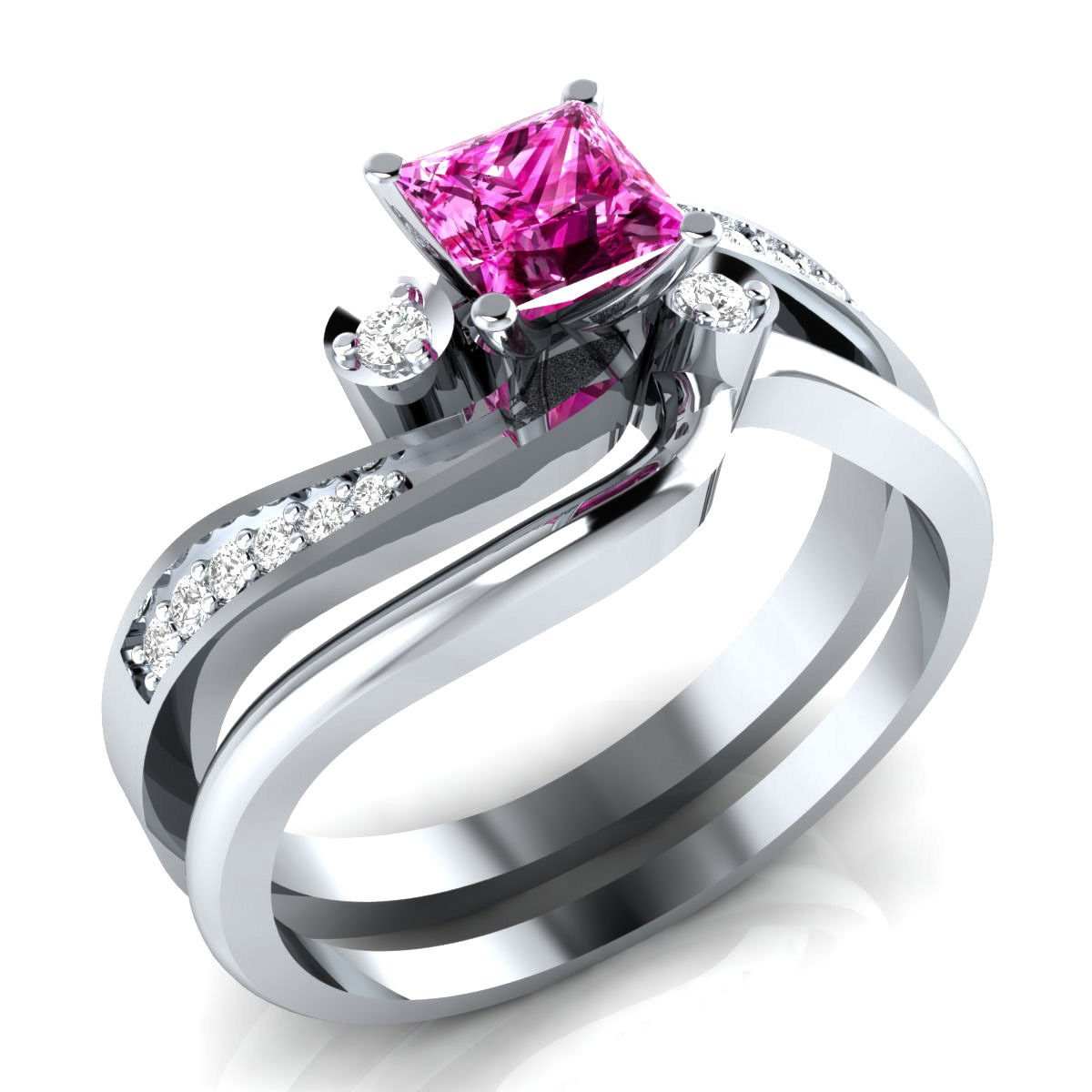 IDEALJEWEL95 Women's 0.75 ct Pink & White Sapphire Silver Bridal Ring Set Free Size For Engagement/Wedding/Valentines (Ring Size :- 11)