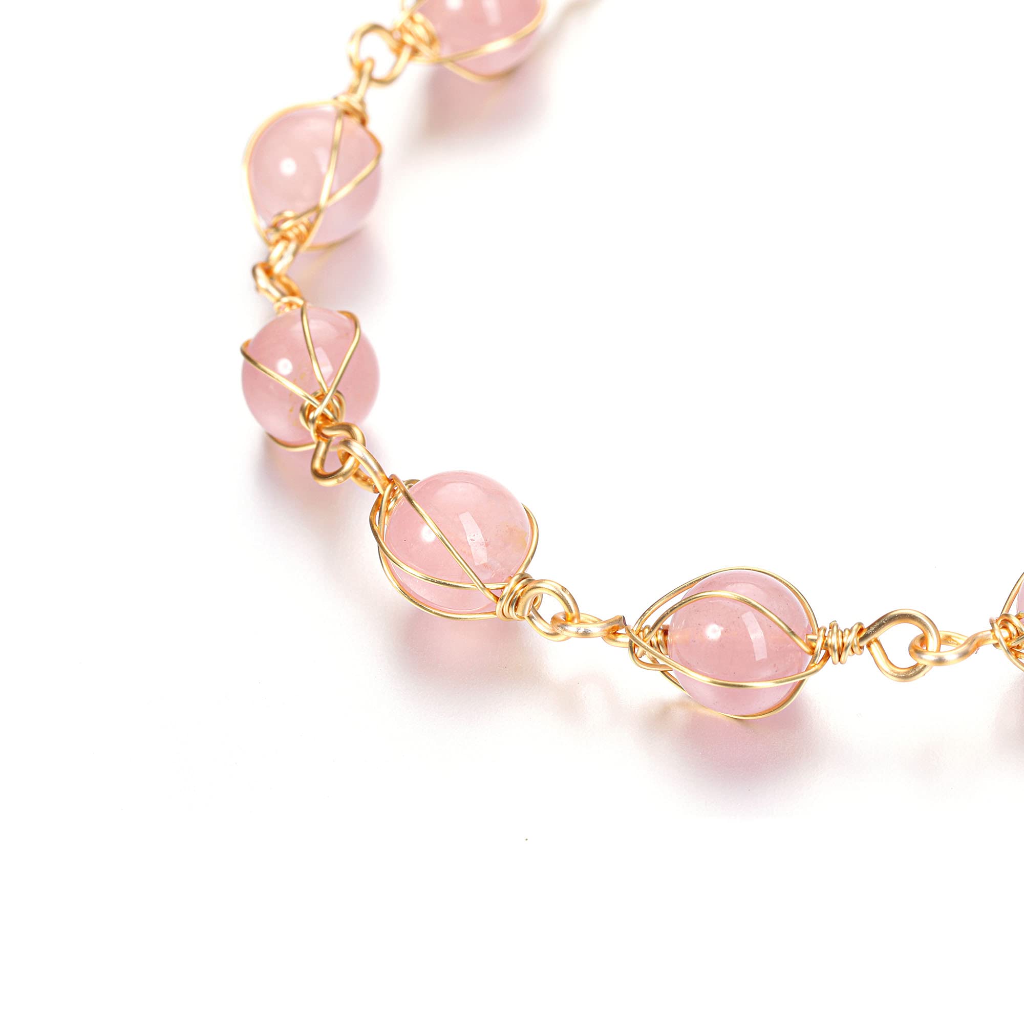 PESOENTH Pink Rose Quartz Crystal Healing Bracelet Women Natural Gemstone Beads Anxiety Yoga Medititaion Spiritual 14K Gold Bracelet Jewelry