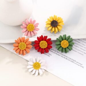 MEEDOZ 6pcs Multicolor Enamel Daisy Flower Lapel Jewelry Brooch Pin Set for Women Clothes Collar Dress Scarf Bag Daily Decoration