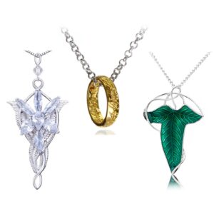 xhbts 3 set lord of the ring elven leaf aragorn arwen evenstar pendant chain necklace princess chain engraved gold tone the ring pendant necklace for fans cosplay costume jewelry