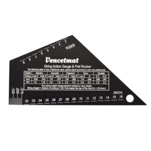 vencetmat guitar string action gauge, string height ruler, guitar fret rocker, fret leveling guide, buzzing fret catcher, 1mm thickness, laser etching, high precision graduations,luthier tools