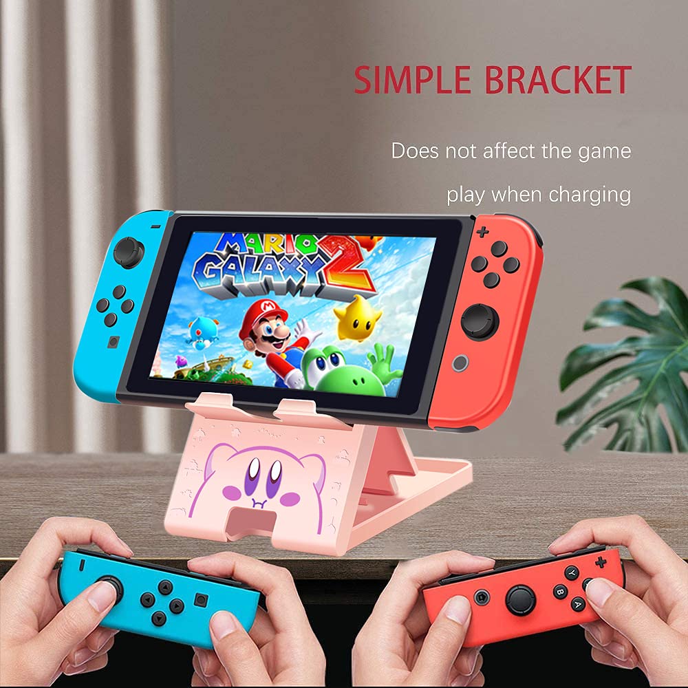 Busjoy Stand for Nintendo Switch, Switch OLED, Switch Lite, Steam Deck, Cute Kawaii Angle Adjustable Switch Holder, Portable Foldable Non-Slip Bracket-Pink