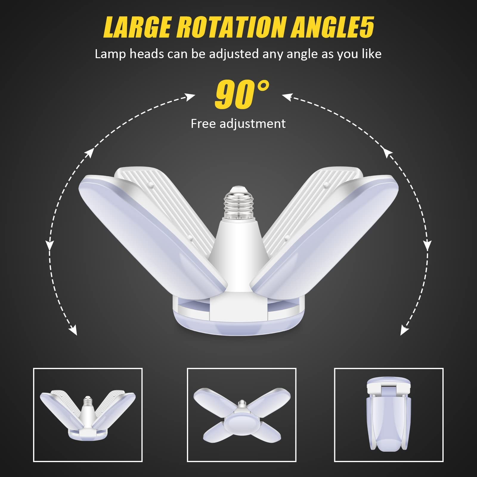 Coomoors LED Garage Lights 2 Pack, 80W LED Shop Light Adjustable 4 Foot Ceiling Light, 6500k 8000LM Deformable E26/E27 Garage Lights Ceiling Led Daylight for Shop, Basement, Workshop, High Bay Light