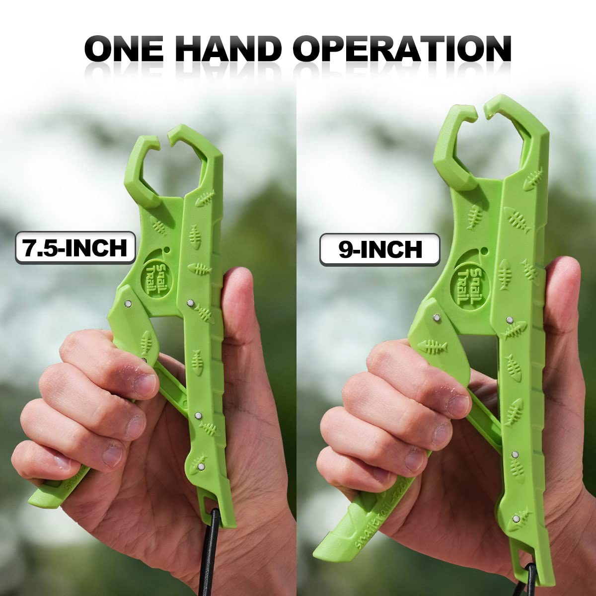 SNAIL TRAIL 7.5''/9'' Floating Fish Gripper, Fishing Grabber, Catfish Mouth Pliers, Caught Bass Holder, Digital Scale Hook Clamp, Saltwater Lip Grip Tool with Lanyard, Gifts for Men, Green