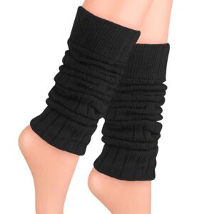 SERIMANEA Wool Knit Long Leg Warmers for Women and Girls, Warm and Comfortable, Black, Winter Ankle Cuffs, Medium Size, Max Circumference 14.5" and Calf Length 23.6"