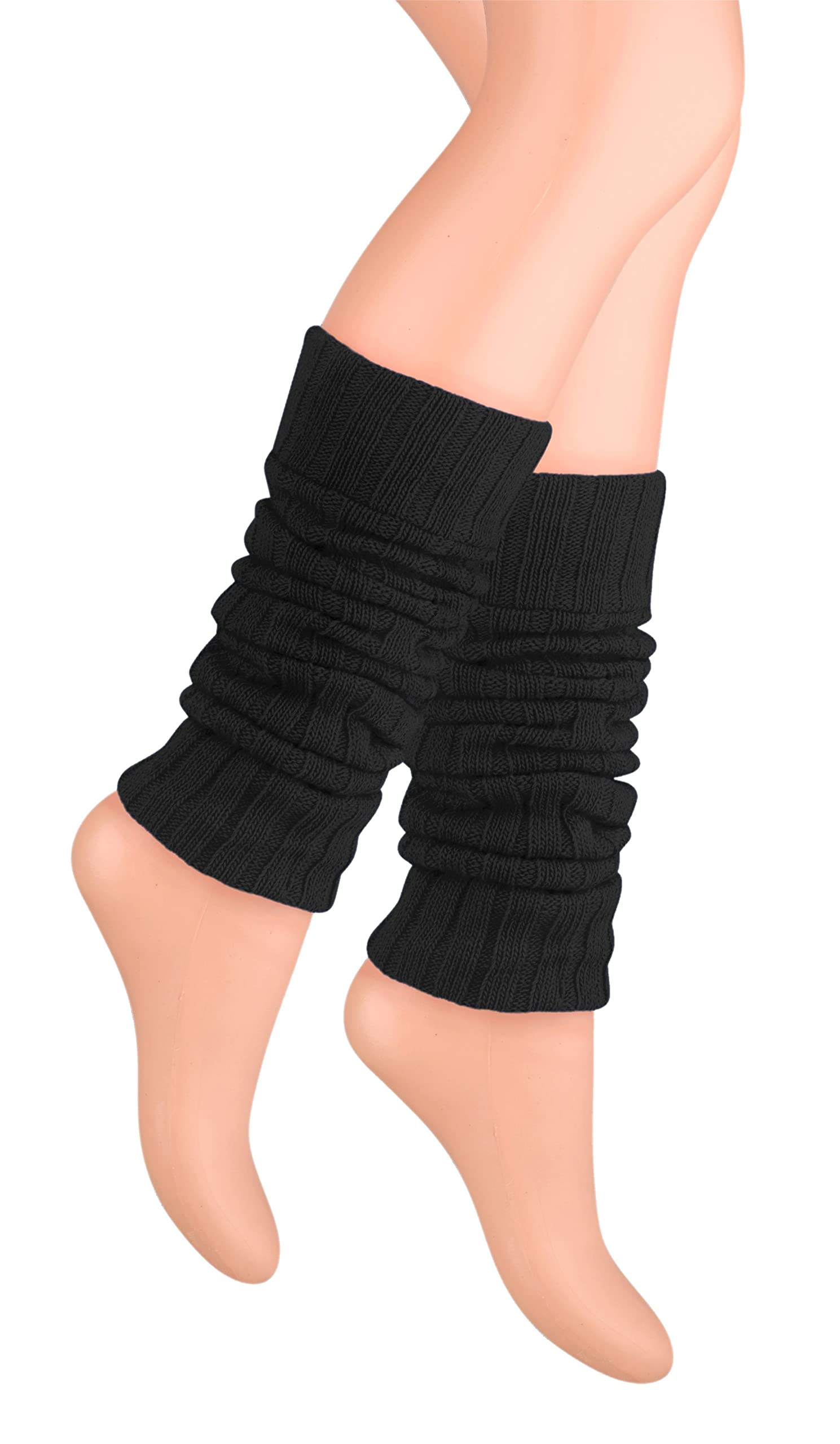 SERIMANEA Wool Knit Long Leg Warmers for Women and Girls, Warm and Comfortable, Black, Winter Ankle Cuffs, Medium Size, Max Circumference 14.5" and Calf Length 23.6"