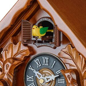 TIMEGEAR Cuckoo Clock with Night Mode, Singing Bird, Wooden Decorations and Swinging Pendulum (Brown)