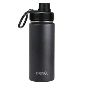 drinco stainless steel water bottle spout lid vacuum insulated double wall water bottle wide mouth (40oz 32oz 22oz 18oz 14oz) leak proof keeps cold or hot (18 oz, 18oz black)