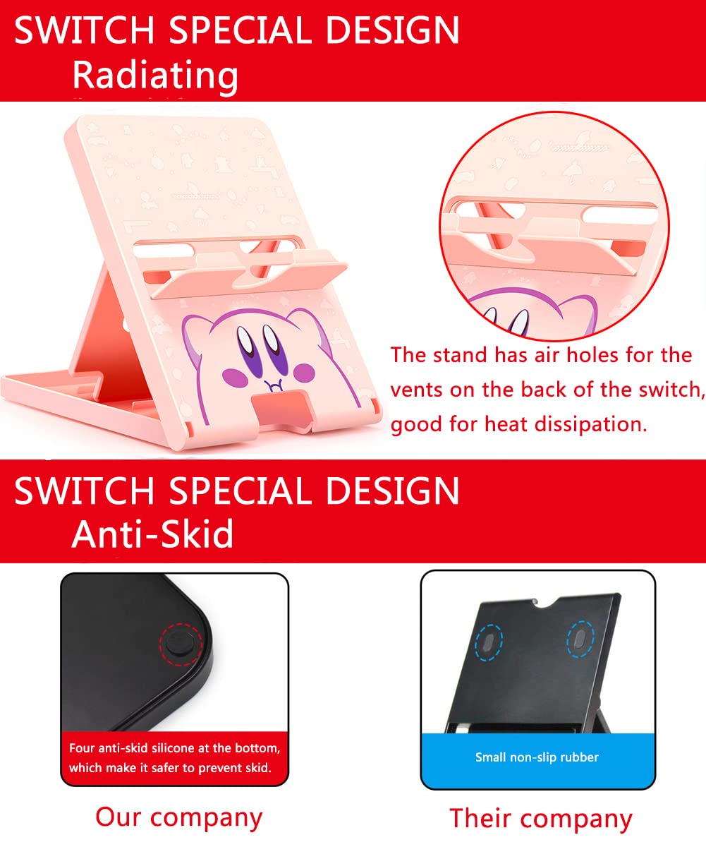 Busjoy Stand for Nintendo Switch, Switch OLED, Switch Lite, Steam Deck, Cute Kawaii Angle Adjustable Switch Holder, Portable Foldable Non-Slip Bracket-Pink