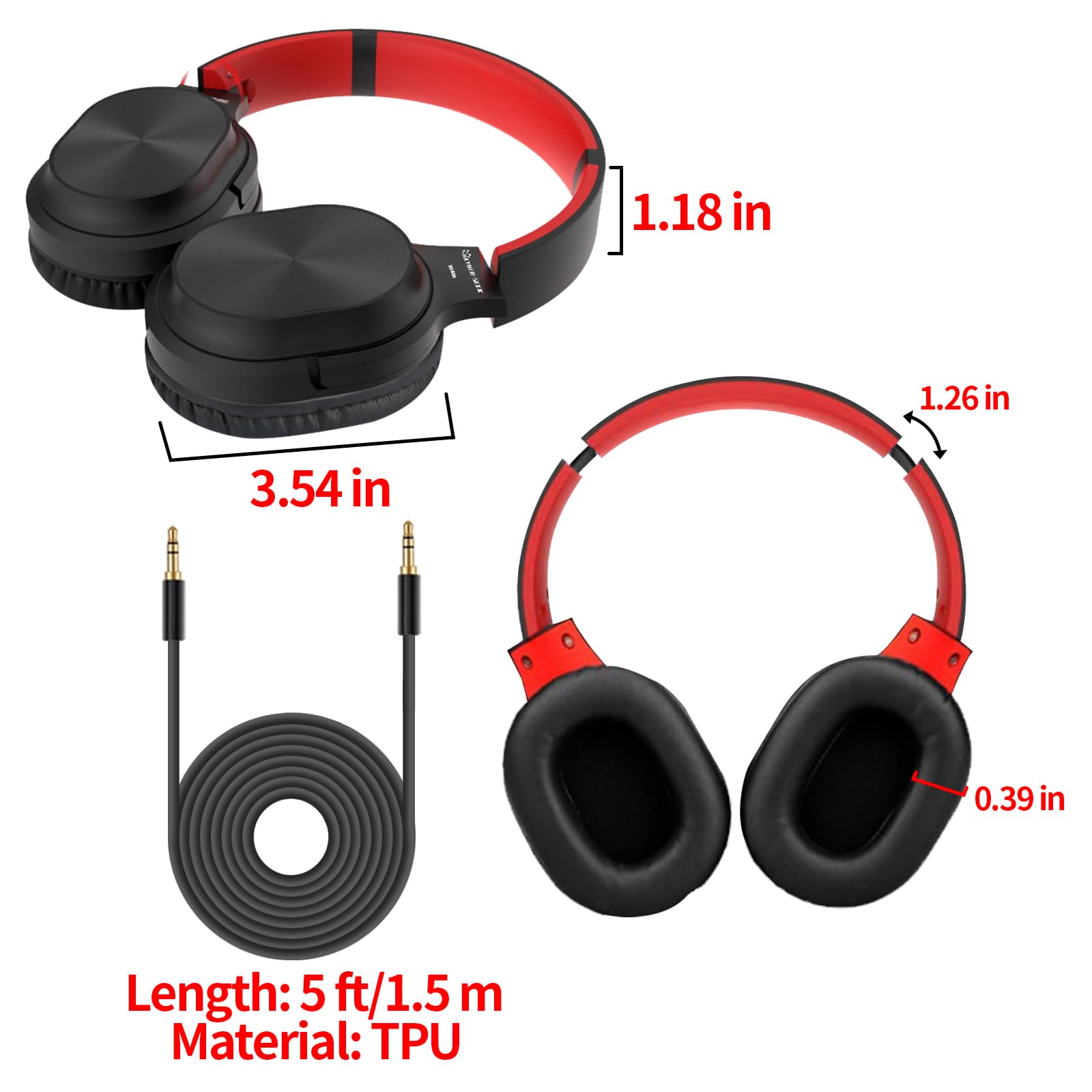 Hayner-Seek Studio Headphones with Microphone Over Ear Stereo Monitoring Closed Headphones for PC, Phone, Chatting, Music, DJ, Podcast (Classical Black-Red)