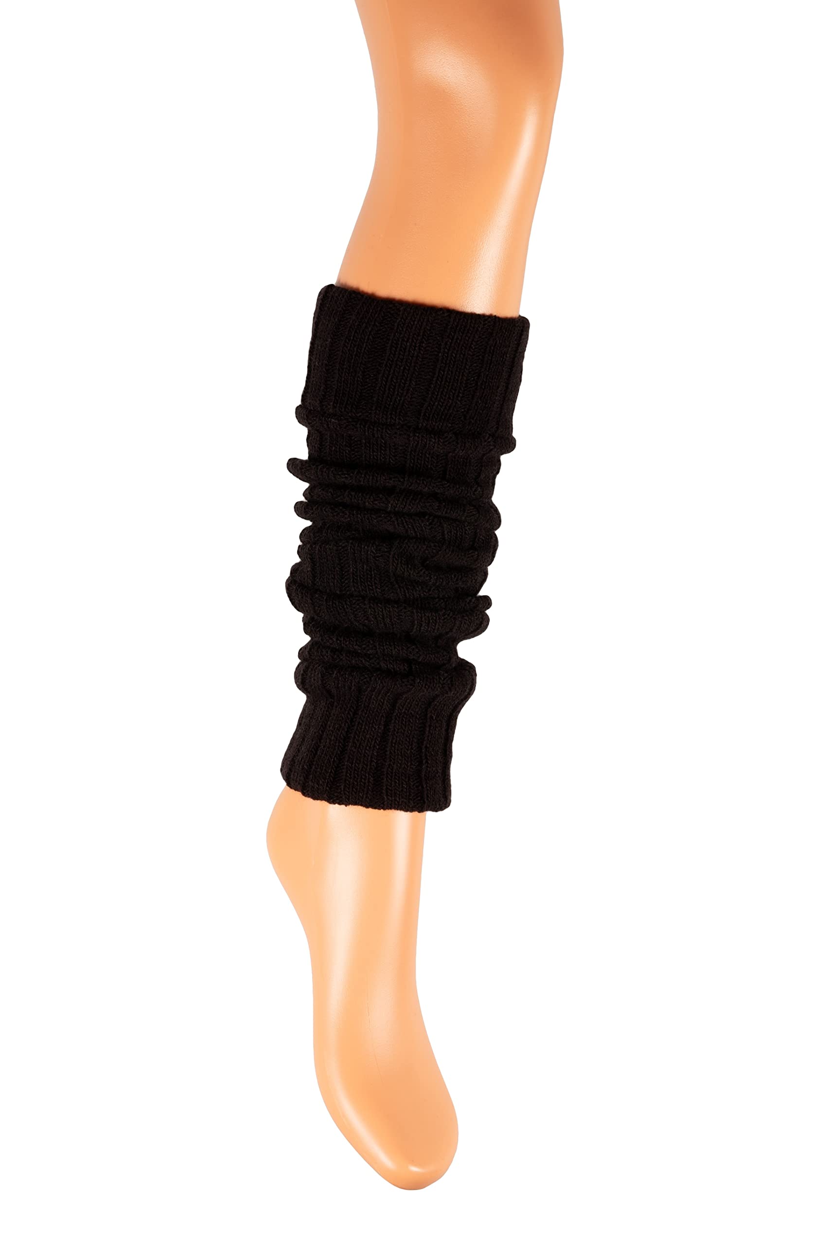 SERIMANEA Wool Knit Long Leg Warmers for Women and Girls, Warm and Comfortable, Black, Winter Ankle Cuffs, Medium Size, Max Circumference 14.5" and Calf Length 23.6"