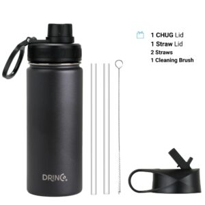 DRINCO Stainless Steel Water Bottle Spout Lid Vacuum Insulated Double Wall Water Bottle Wide Mouth (40oz 32oz 22oz 18oz 14oz) Leak Proof Keeps Cold or Hot (18 oz, 18oz Black)