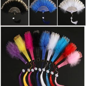 Huralona 1920s Vintage Style Flapper Hand Fan Embroidered Flower Marabou Feather Fan (Embroidered Black)