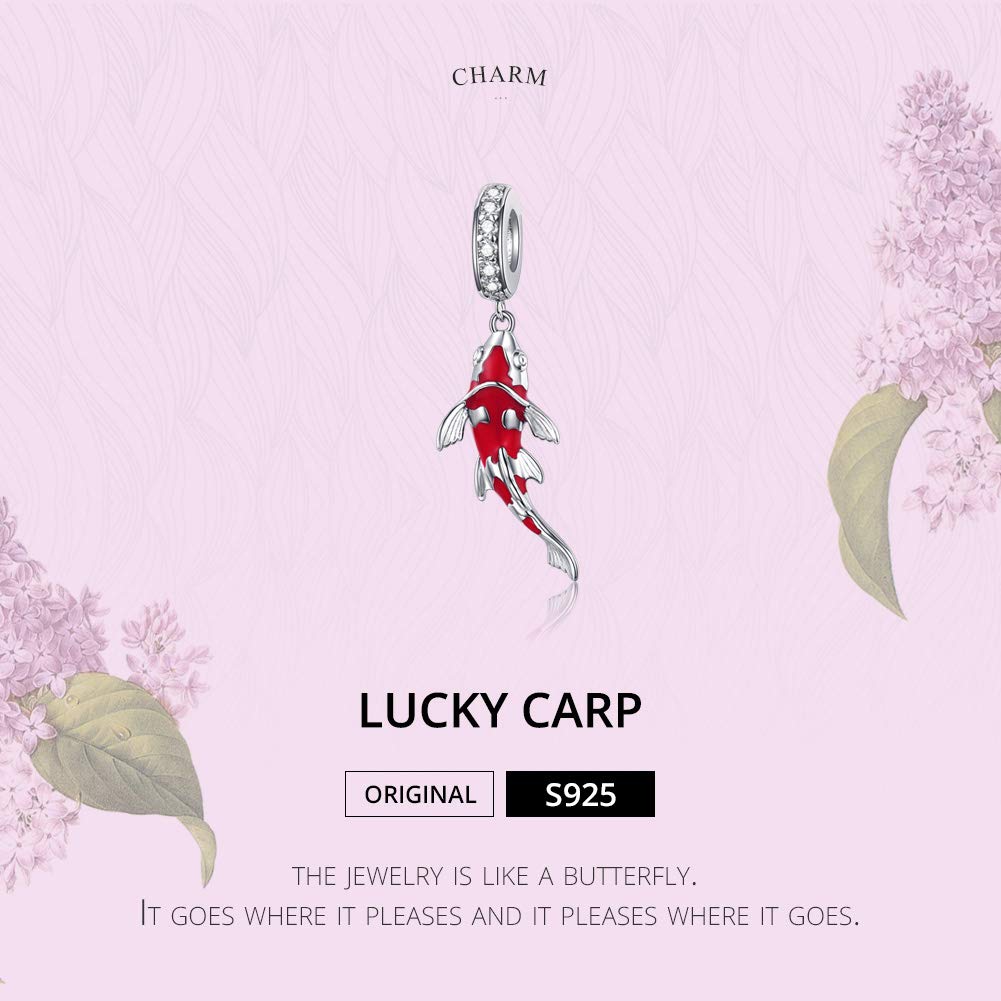 Manhe Charms Red Lucky Carp Charms Sterling Silver Charms fit Pandora Charms Bracelet,Red Koi Fish Pendant Necklaces Jewelry Gifts for Women Girls Mom Wife