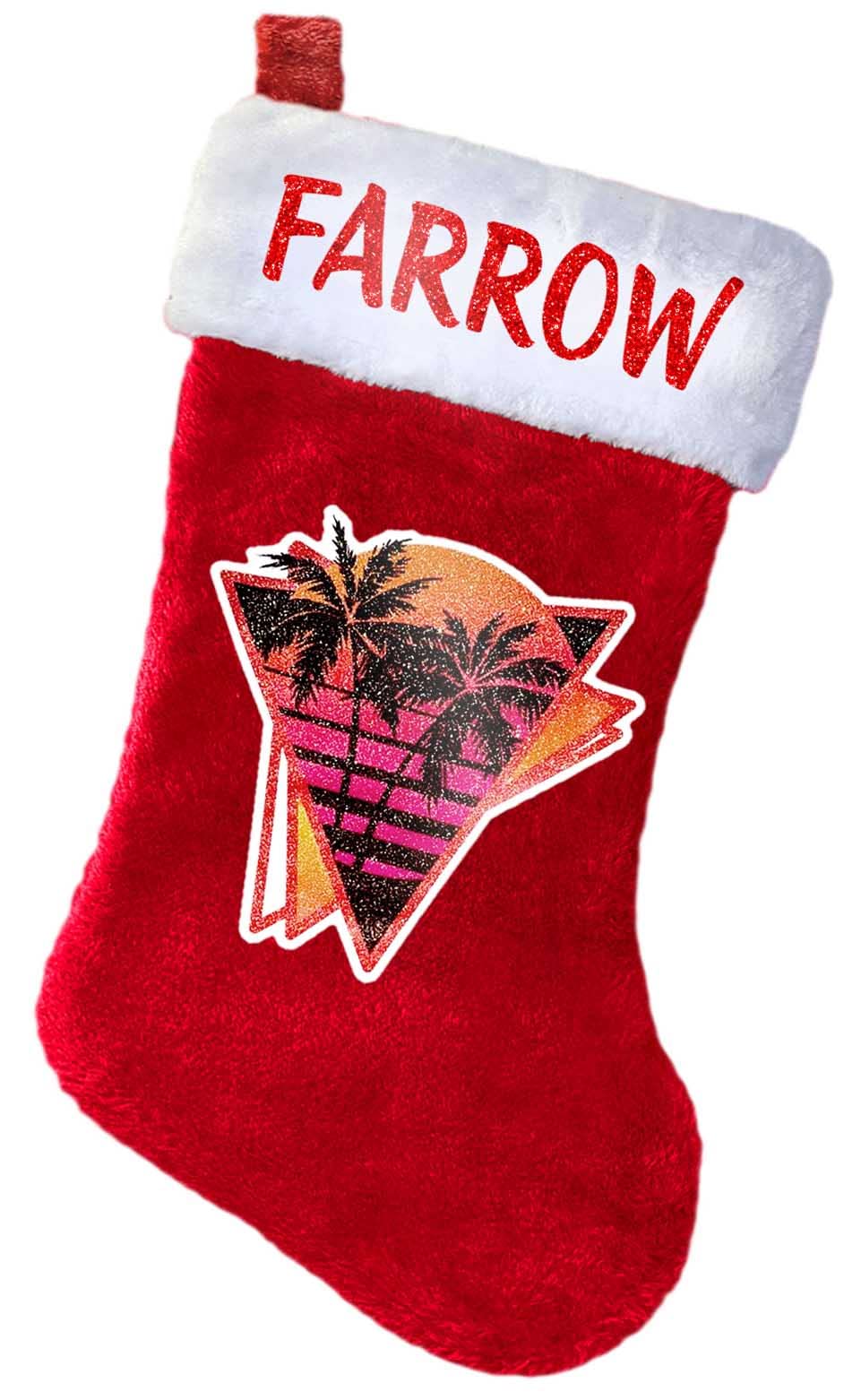 Bopsterized Farrow Christmas Stocking Vaporwave Outrun Retro Sunset 80s