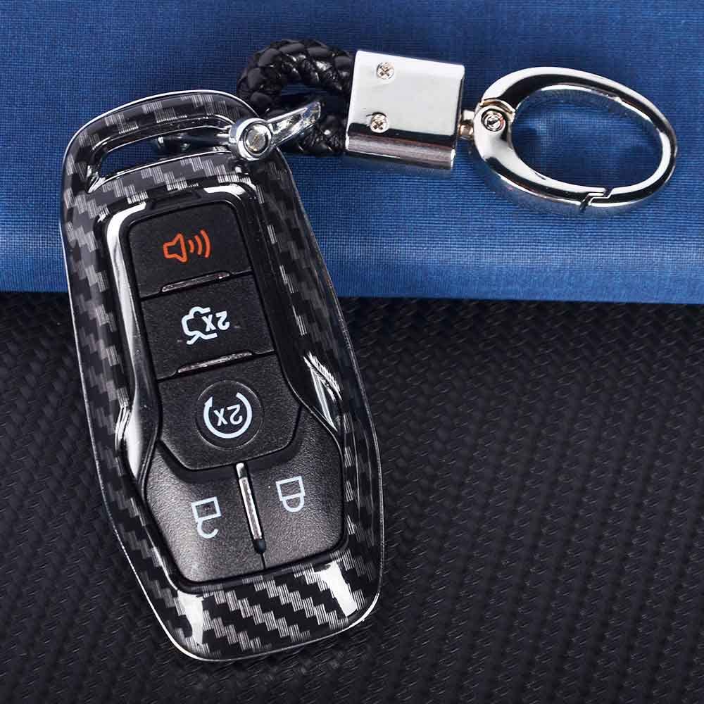 Getfarway 4/5-Button Key Carbon Fiber Hard Smart Key Cover Fob Case Keyless Compatible with Ford Fusion Mustang Edge F150 F250 Explorer Mondeo Lincoln Key Fob Shell Smart Key Fob Cover