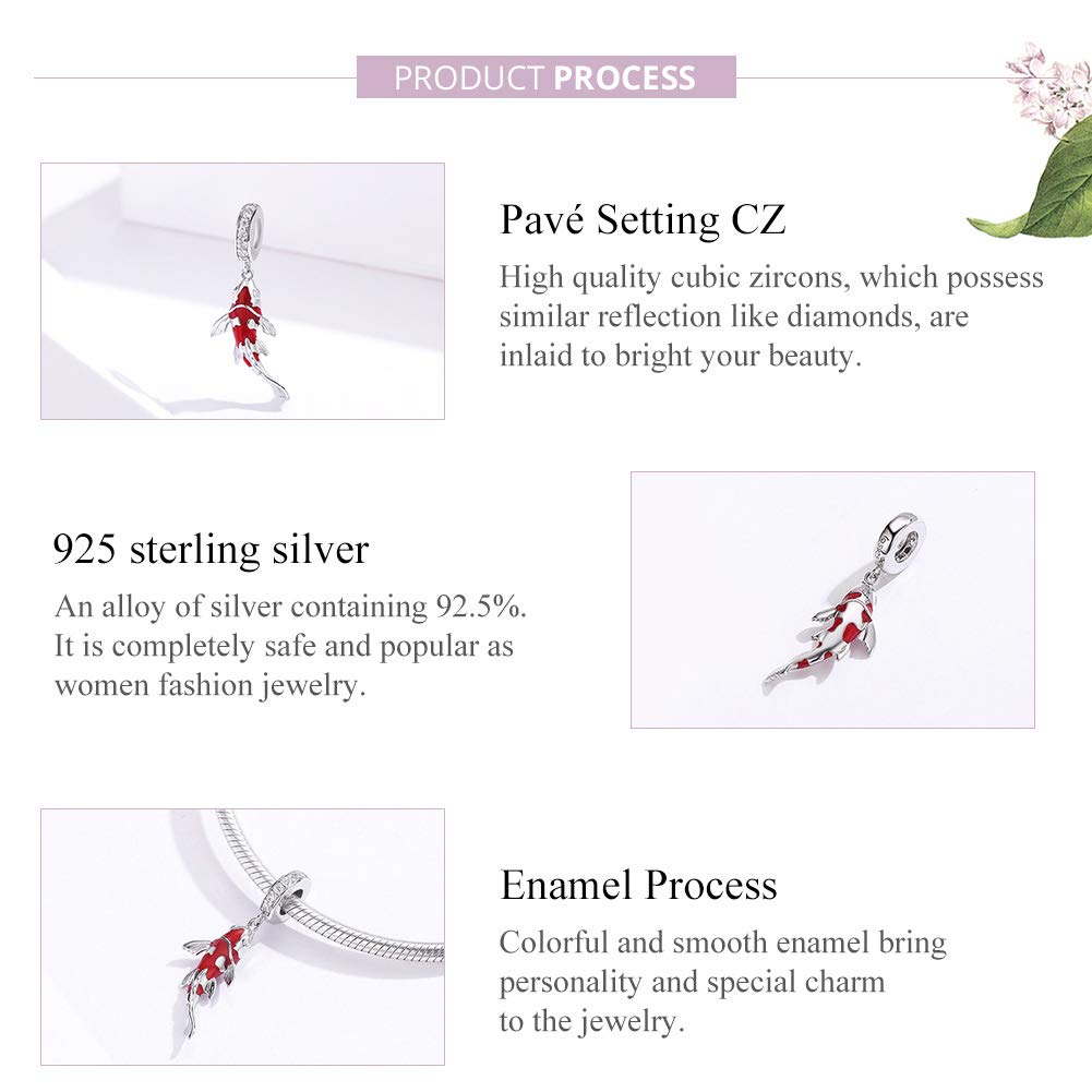 Manhe Charms Red Lucky Carp Charms Sterling Silver Charms fit Pandora Charms Bracelet,Red Koi Fish Pendant Necklaces Jewelry Gifts for Women Girls Mom Wife