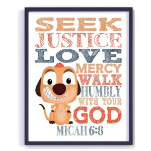 Timon Lion King Christian Nursery Kids Room Unframed Print - Seek Justice Love Mercy Walk Humbly with your God - Micah 6:8