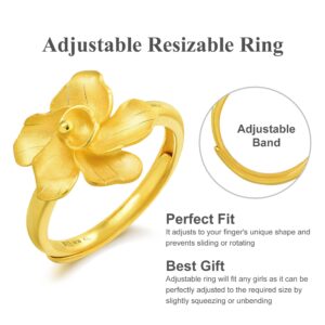 CHOW SANG SANG 999.9 24K Gold Price-by-Weight 5.24g Gold Floral Ring for Women and Wedding Occasion 90352R | Adjustable Ring