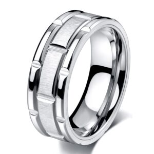 kazitsan stainless steel ring for men women brushed wedding band silver brick pattern engagement promise comfort fit size 10