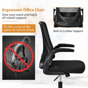 COSTWAY Ergonomic Office Chair with Foldable Backrest, Mid Back Mesh Office Chair w/Flip up Armrest, Swivel Rolling Executive Task Chair w/Lumbar Support, Ideal for Office, Meeting Room