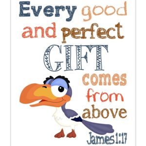 Zazu Lion King Christian Bible Verses Quotes Nursery Kids Room Unframed Print - Every Good and Perfect Gift Comes From Above - James 1:17