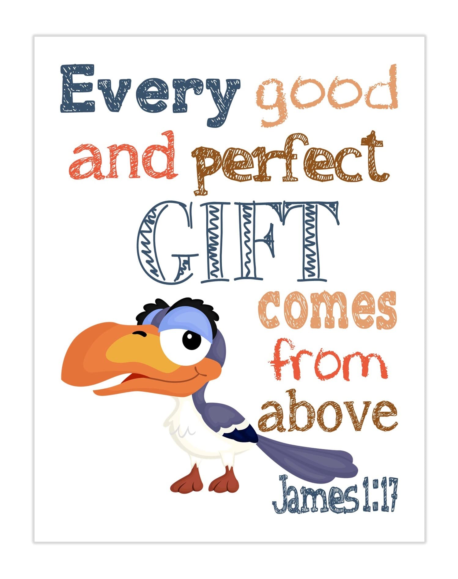 Zazu Lion King Christian Bible Verses Quotes Nursery Kids Room Unframed Print - Every Good and Perfect Gift Comes From Above - James 1:17