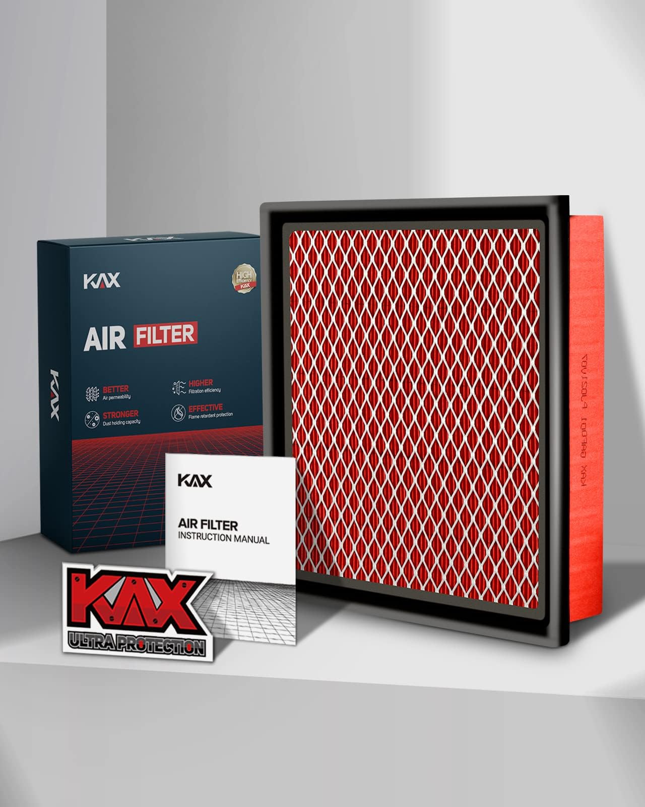 KAX Premium Engine Air Filter, GAF001 (CA10755) Replacement for Camry, Highlander, Sienna, Avalon, ES350, NX200T, NX300, RX350, RX350L, Durango, Grand Cherokee, 200% Longer Life