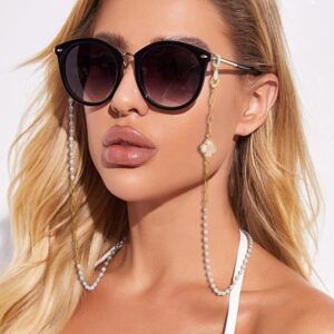 Buleens Glasses Chain for Women Freshwater Pearl Stainless Steel Eyeglass Chain Girls Beaded Stylish Acrylic Eye glass Chains Girl Sunglasses Chain Set around Neck (Pearl and Crystal)